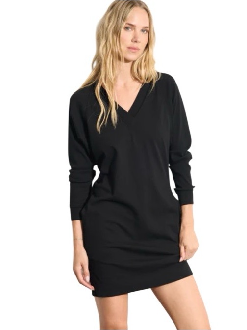 Rowan Dawson Raglan Sleeve Heritage Dress In Black Side Pockets V-Neck Size M